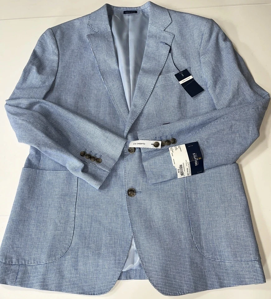 Stafford Blazer мужской 42S классический льняной смеси серый две кнопки одиночный груди новый с Ярлыками - Изображение 4 из 4