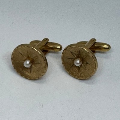 Speidel Gold Tone Round Cufflinks 15mm with Central Pearl Accent