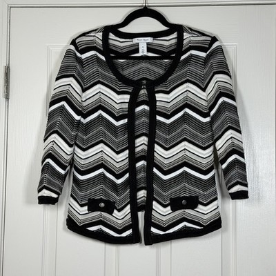 White House Black Market Chevron Open Front 3/4 Sleeve Knit Cardigan Hook/Loop M