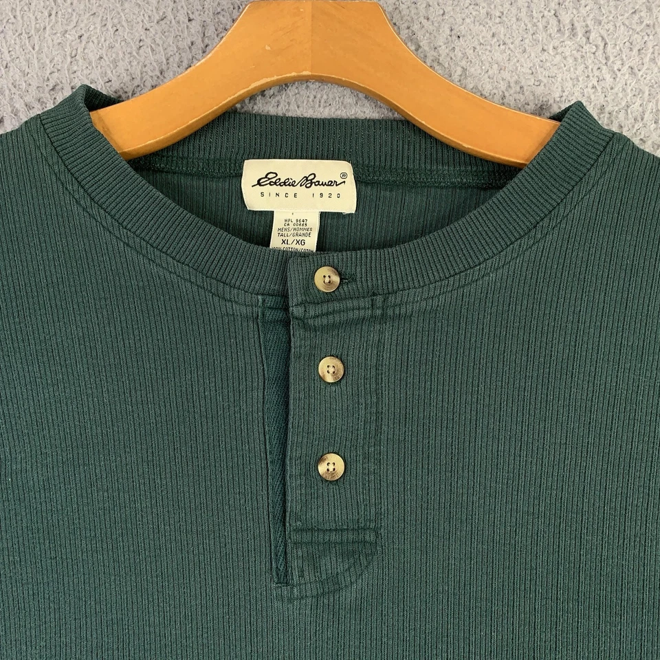 Camisa Eddie Bauer Para Hombres XL Alta Verde Tejido Waffle Henley Manga Larga Ropa Informal Foto 3 de 4