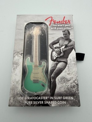 2022 Pamp Soloman Fender Stratocaster Surf Green 1 oz .9999 Silver Coin