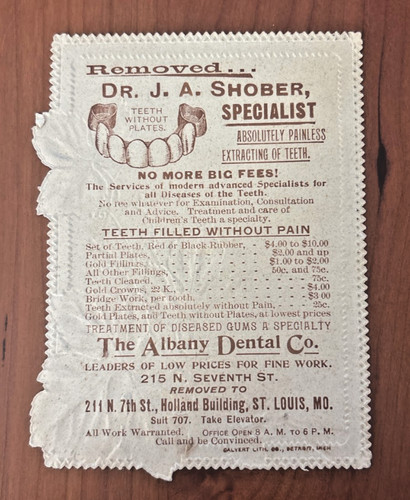 FREE SHIP! Albany Dental Co. St. Louis MO Old-Time Dentistry Ad