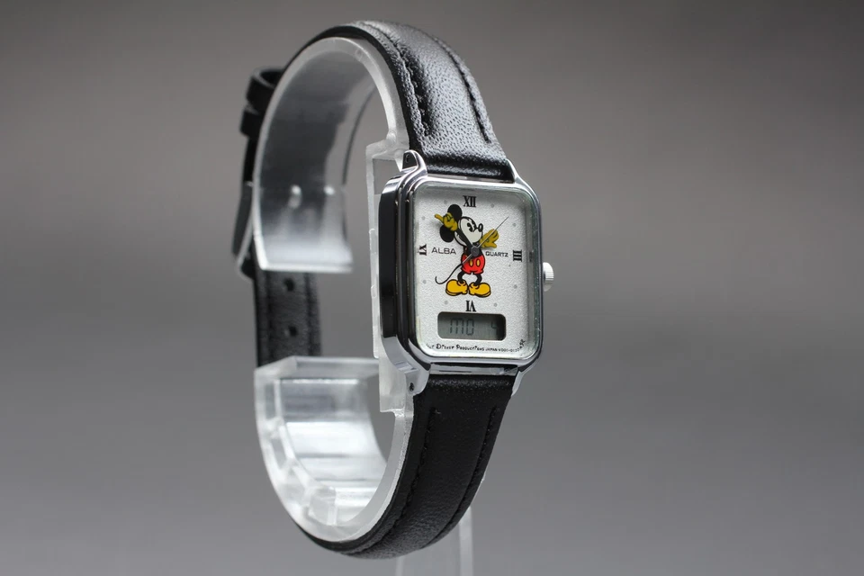 N MINT Seiko Alba V001-5030 Mickey Ana-Digi Steel Square Qz Womens Watch JAPAN - Image 3 of 4