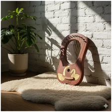 Red Lyre Harp with Golden Duck Engraving 10- Metal Strings, Bag & Tuning Key