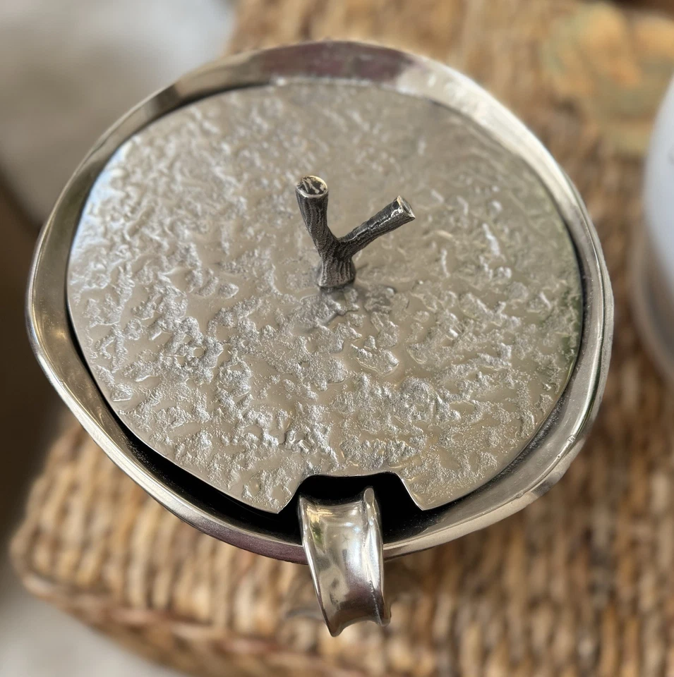 Cubo de hielo niquelado texturizado Zodax ramita remate tapa y cuchara vajilla orgánica Foto 3 de 4