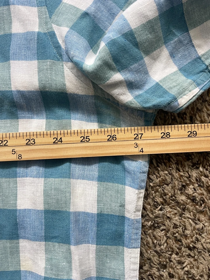 LL Bean Shirt Mens XL Tall Blue Gingham 100% Linen Button Down Short Sleeve - Image 4 of 4