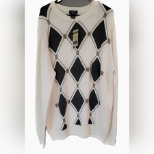 Dockers Black and White Diamond Pattern Sweater XLT MENS 100 COTTON