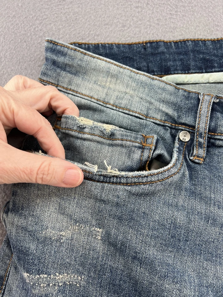 Jeans Jordan Craig para Hombres 38x32 Azul Envejecido Rasgado Elástico Denim Ross JR1020 Foto 3 de 4