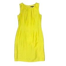 Isabella DeMarco Tahari Levine Chartreuse Yellow Pleated Sheath Dress Size 8