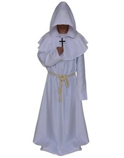 Friar Medieval Hooded Monk Renaissance Priest Robe Costume Cosplay Small White