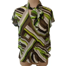 St. Tropez West Blouse Top Womens S Multicolor Retro 60s 70s Pussybow Semi-Sheer