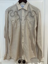 VINTAGE 50s SEARS WESTERNER EMBROIDERED PEARL SNAP SHIRT COTTON JACQUARD S M