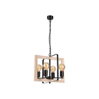 HäNgelampe Pendelleuchte Schwarz Natur 4-Flammig E27 Holz Metall Rustikal B: 40C