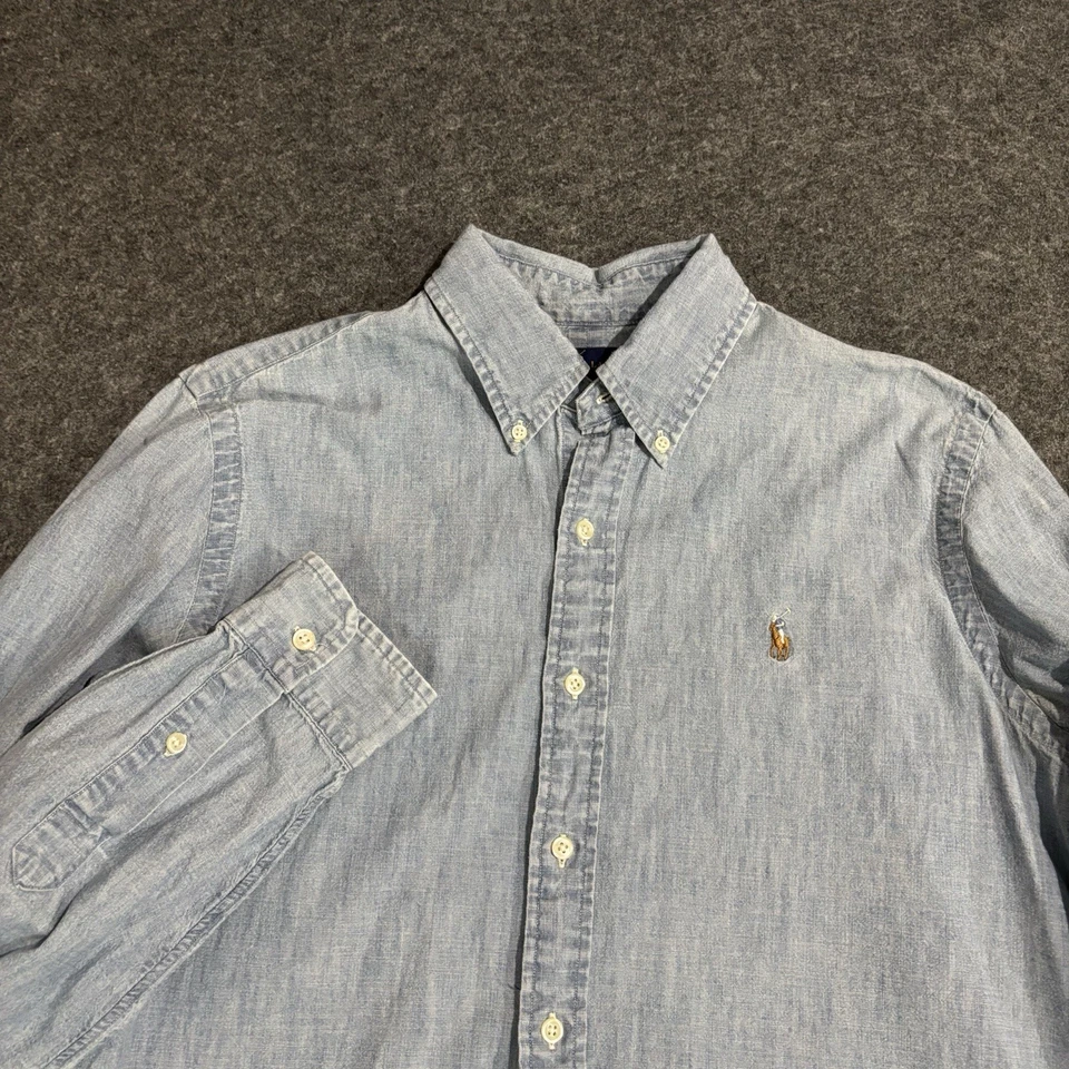 Polo Ralph Lauren Denim Button Shirt Men’s Medium Long Sleeve Pony - Image 3 of 4