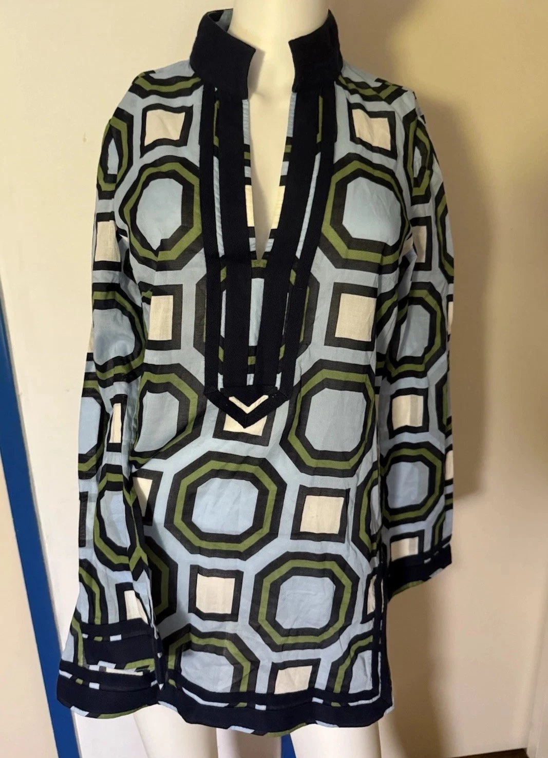 Tory Burch Tory tunica S caftano resort copricostume da bagno David Hicks Geo ottagonale