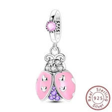 MULA European 925 Sterling Silver Charm Pink Ladybug Pendant For Women Bracelet