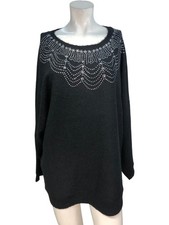 Women's Jumper XXL Black Rhinestone Embellished Round Neck