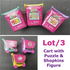 Shopkins 2017 Lot/3 Shopping Cart 50pc Puzzle w/Surprise Figure Lav. Yellow Aqua