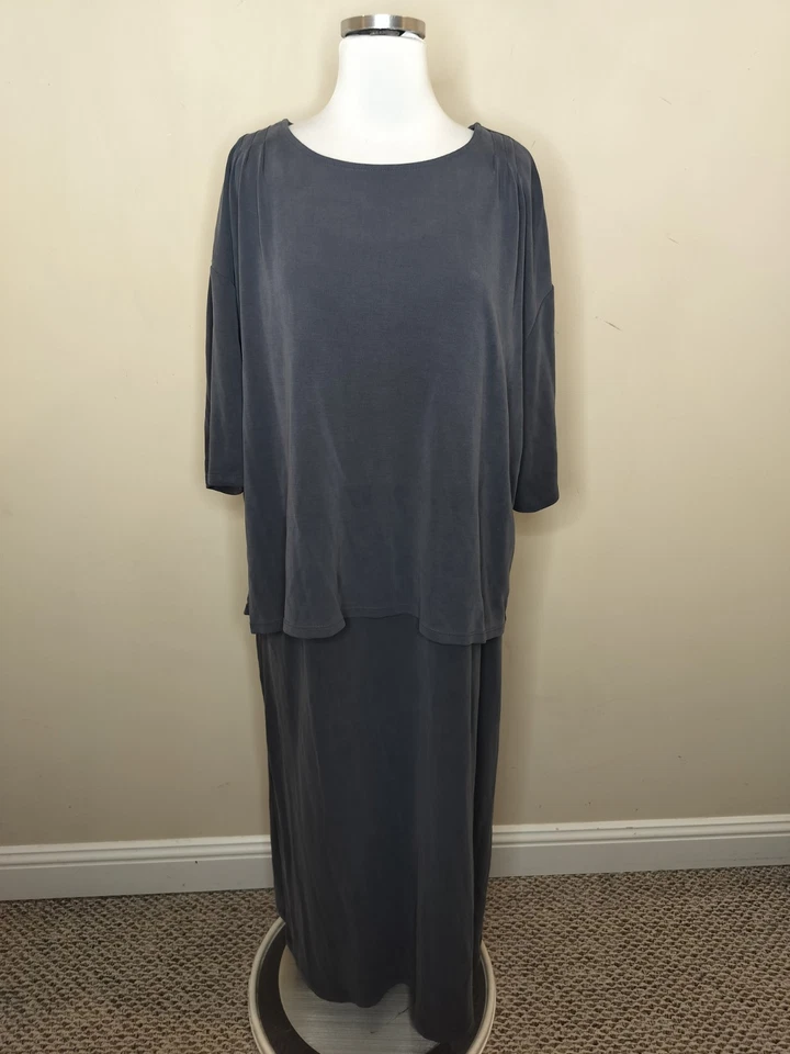 Vestido de dos piezas J. Jill Pure Jill lavado con arena 2X Plus para mujer pizarra elegante gris Foto 2 de 4