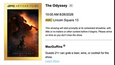 Aug 26 10AM - CENTER J40 - The Odyssey IMAX 70MM - 1 Ticket - Lincoln Square