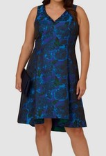 Adrianna Papell Women's Blue Floral Jacquard Fit & Flare Dress Plus Sz 20W