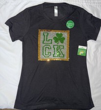 St Patrick  s Day Reversible Sequined Shamrock T-Shirt Super Soft NWT Medium
