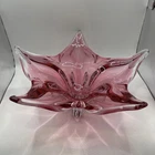 Vintage Mid-Century Murano Bohemian Art Glass Star Shaped Bowl Pink