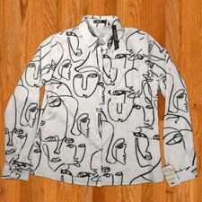 NY Fanin Vit Skjorta Designer med tryckknappar ansikte Dam Storlek Mellanstor