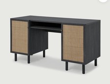Pavia Wide Desk – Rattan & Black | BRAND NEW | Discontinued Made.com