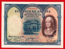 XF+,  500 Pesetas, 1927   Isabel la Catolica    SPAIN