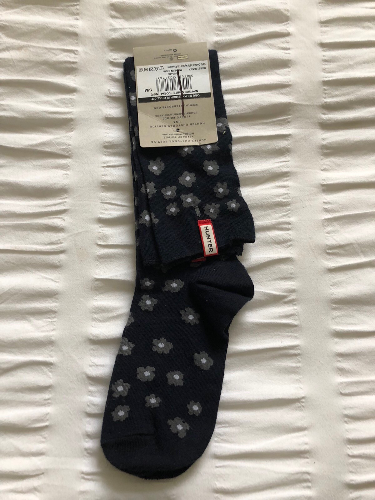 NWT 40 Hunter Flower Cuff Original Tall Welly Socks in Navy Graphite