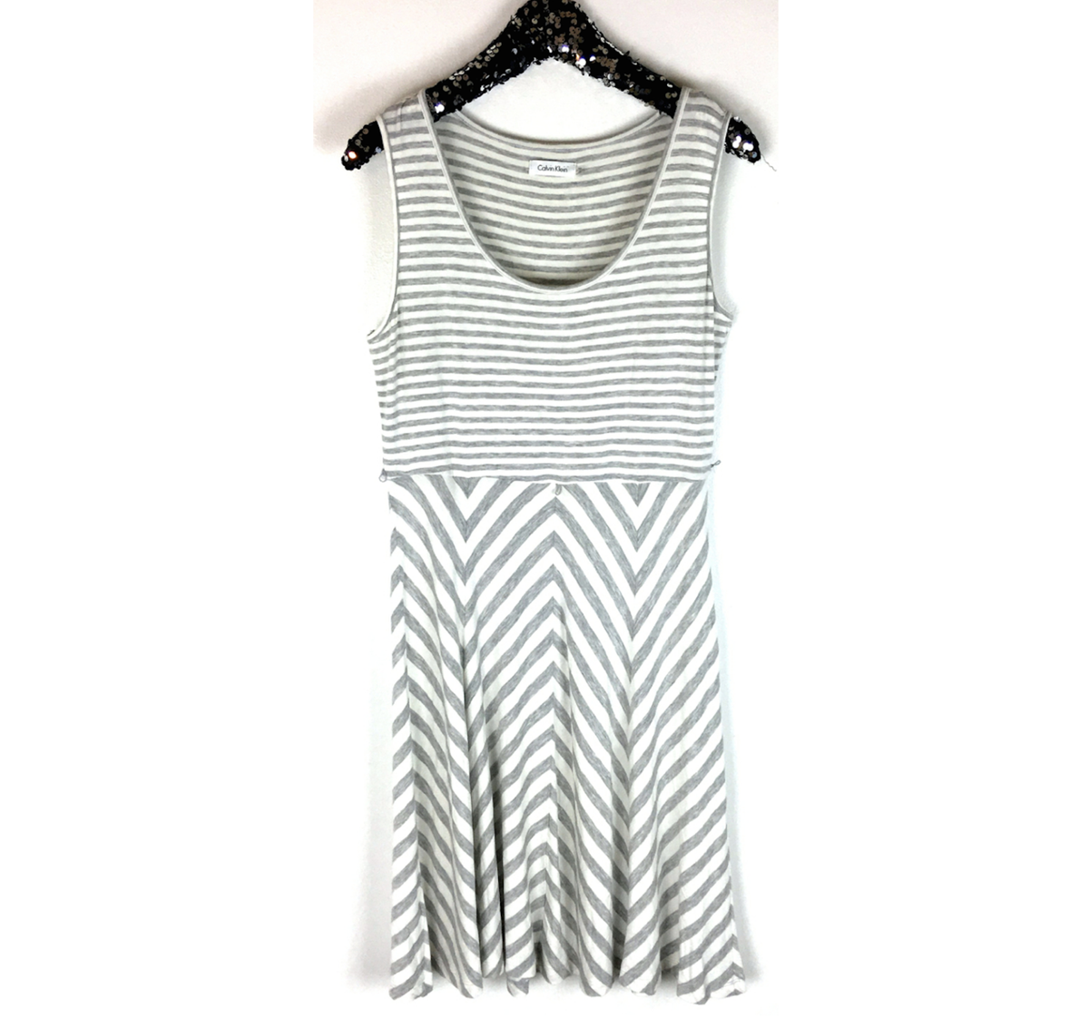 calvin klein grey and white striped dress NEW Sz 12 & Gray Endicott WA