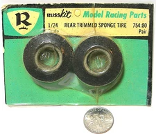 1pr 1960s RUSSKit Model Racing Parts 1/24 Slot Car TRIMMED REAR SPONGE TIRES 754