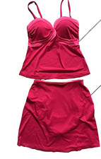 LANDS END Burgundy Bikini Tankini Swimming Suit sz 8 sz 4 2 piece long skirt