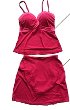 LANDS END Burgundy Bikini Tankini Swimming Suit sz 8 sz 4 2 piece long skirt