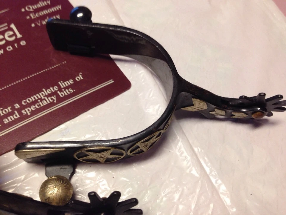 Novo Masculino Texas Spur 3/4" Banda 2" Haste 1 1/4" Rowel - Estrelas e Flechas - Imagem 2 de 4