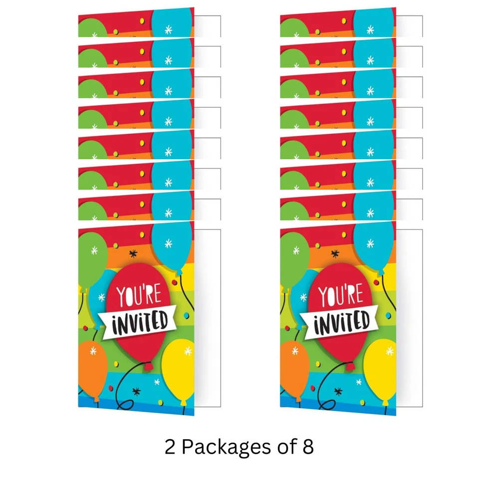 Party Birthday Invitations Foldover w/Envelopes 8 ct x 2 w/Embellishment Balloon - Image 2 of 4