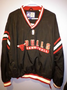 Vintage 90s Black Chicago Bulls Nba Logo Man Starter Jacket Large L Nice Shape Ebay