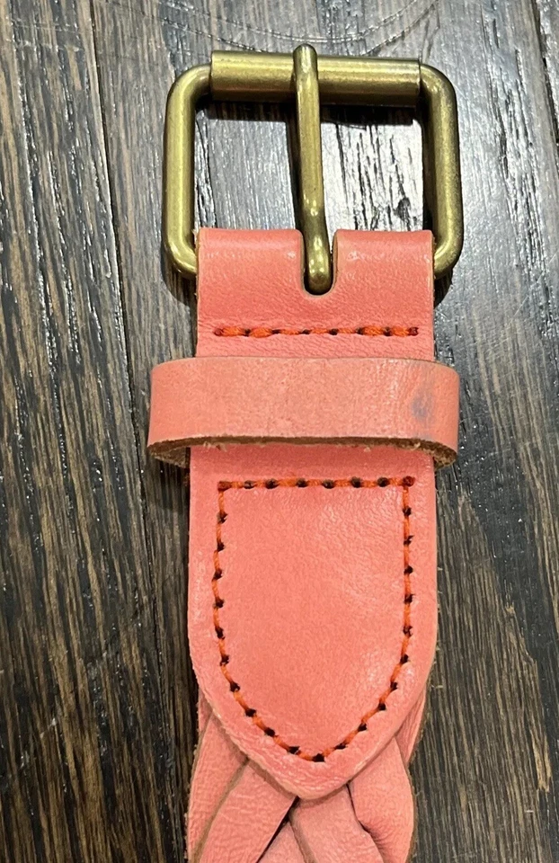 J.Crew коричневый ремень XS/S сплетенный плетеный персиковый оранжевый 100% кожа 90-х классический - Изображение 3 из 4