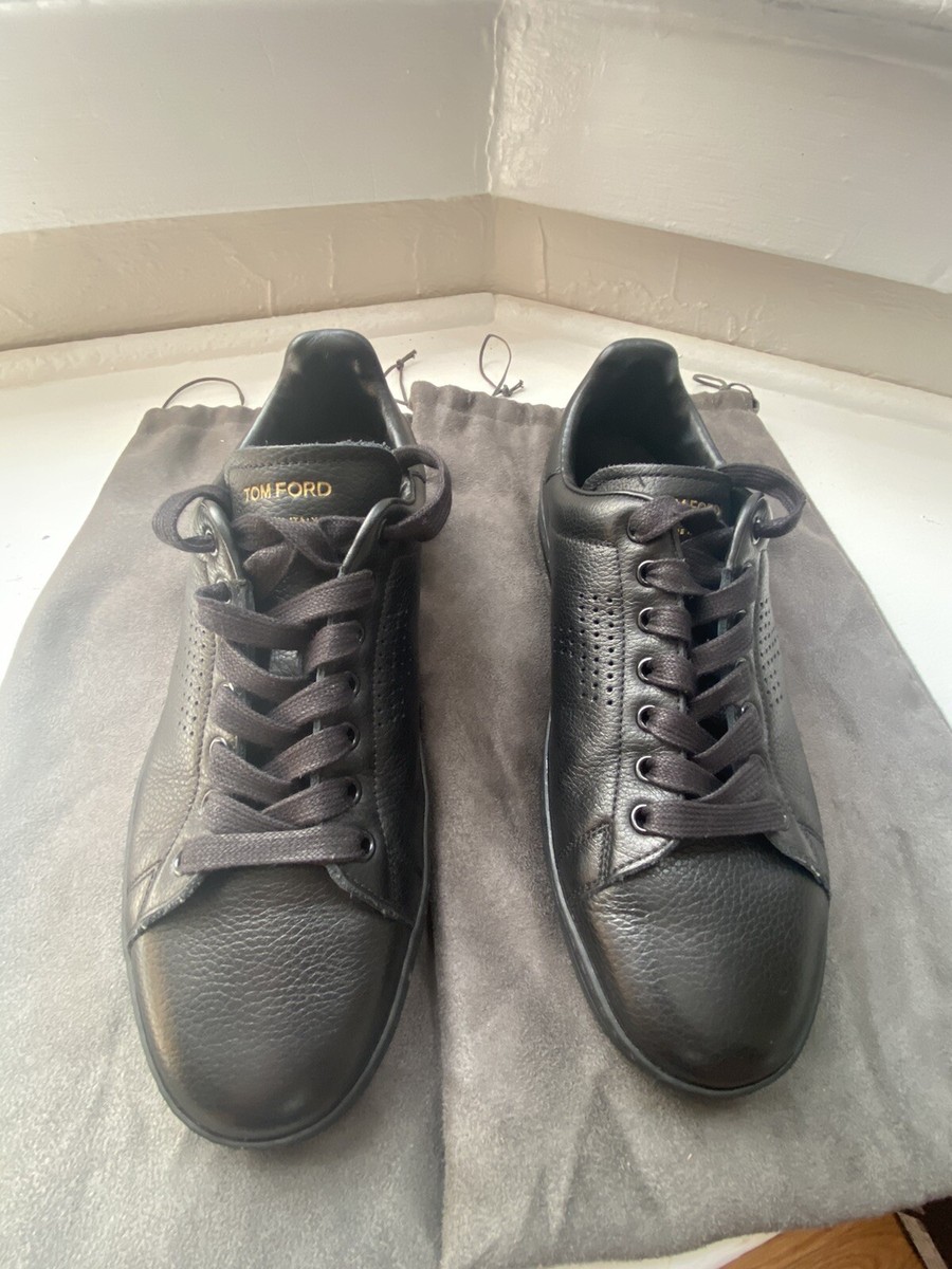 【関税&送料込み】Tom Ford 'Warkick' Black Leather Sneaker TOM FORD WARWICK Sneaker Trainer 7.5 US Triple Black Soft