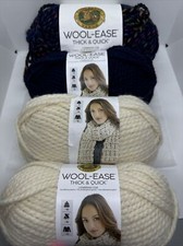 4 Skeins Of Lion Brand Wool-Ease Thick  Quick Yarn Navy, Cream  City Lights