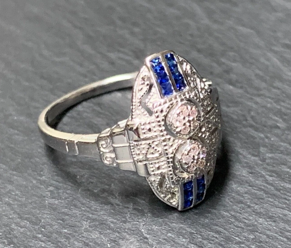 Saphir Ring  Saphir & Brillant  Art Deco   925er Silber  Gr. 54 - Bild 3 von 4