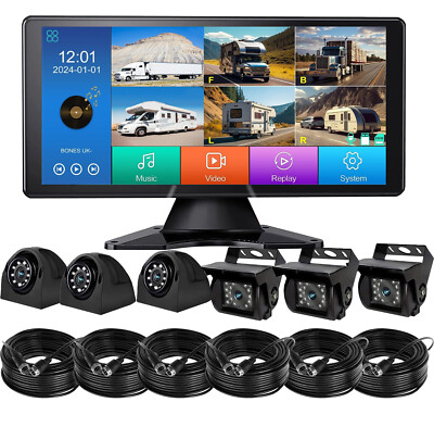 6 Channel RV Touch Screen 10.36'' Monitor BSD Backup Camera DVR for Truck Trailer