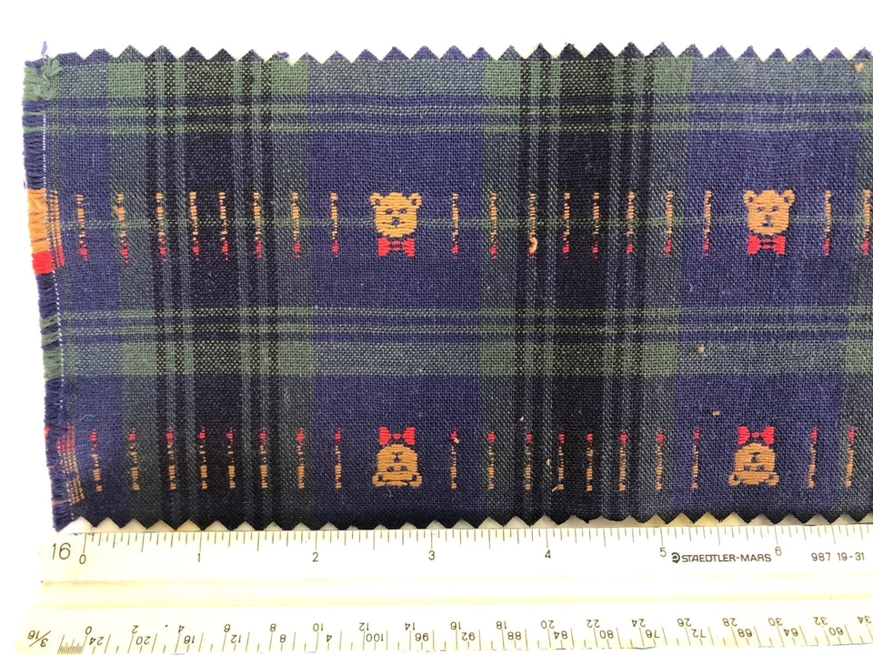 Black Watch Plaid with Teddy Bear Dobby - 100% Cotton - 2 Yard Piece - Image 3 of 3