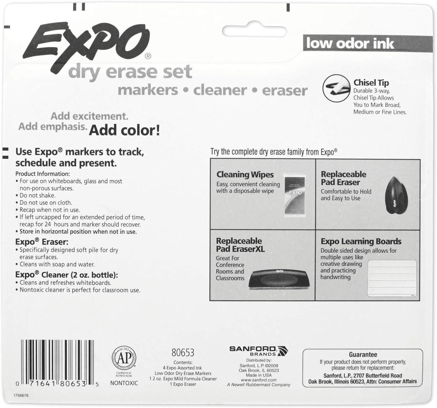 Low Odor Dry Erase Marker Set with White Board Eraser and Cleaner, Chisel Tip Dr