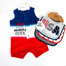 NEW Koala Kids Outfit  Stars  Stripes 4th July 3 Bibs Set Baby 0-6 months