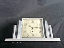 FRENCH ART DECO CHROME CLOCK DECO  STEPPED  DESIGN CLOCK