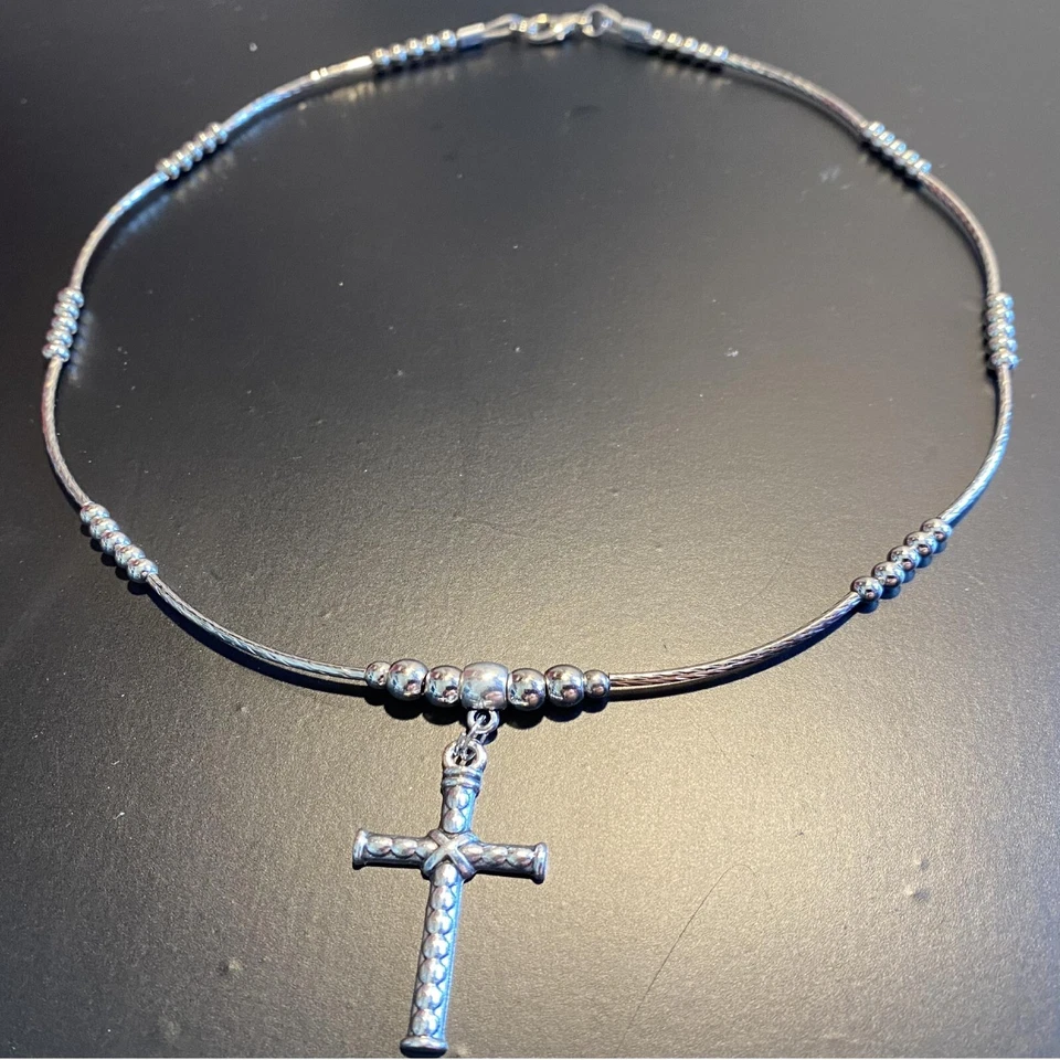 Collana da uomo rosario con croce argento catenina girocollo lunga 50 cm donna - Immagine 4 di 4