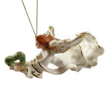 Ceramic Angel Holding Green Heart Christmas Tree Ornament