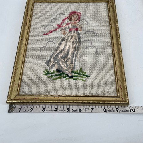 Needle Point Handmade Victorian Lady & Gentlemen Vintage Antique Framed Art pair - Picture 7 of 9
